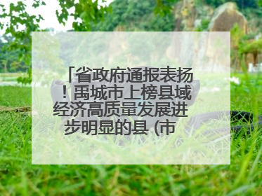 省政府通报表扬！禹城市上榜县域经济高质量发展进步明显的县 (市、区)