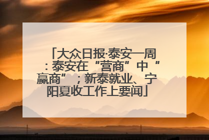 大众日报·泰安一周：泰安在“营商”中“赢商”；新泰就业、宁阳夏收工作上要闻