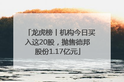 龙虎榜丨机构今日买入这20股，抛售德邦股份1.17亿元